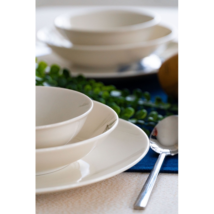 Zestaw obiadowy 18 elementów, porcelanowy — biały/niebieski/zielony