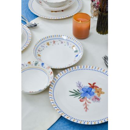 Zestaw obiadowy 18 elementów — wielobarwny, porcelanowy