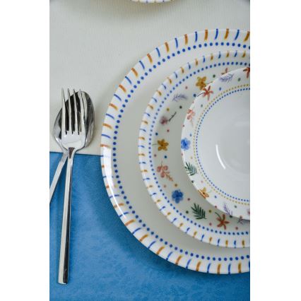Zestaw obiadowy 18 elementów — wielobarwny, porcelanowy