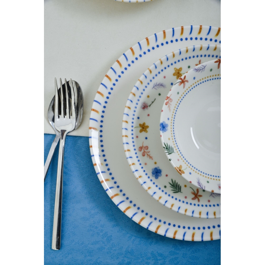 Zestaw obiadowy 18 elementów — wielobarwny, porcelanowy