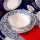 Zestaw obiadowy 18 szt. biały/niebieski/porcelana