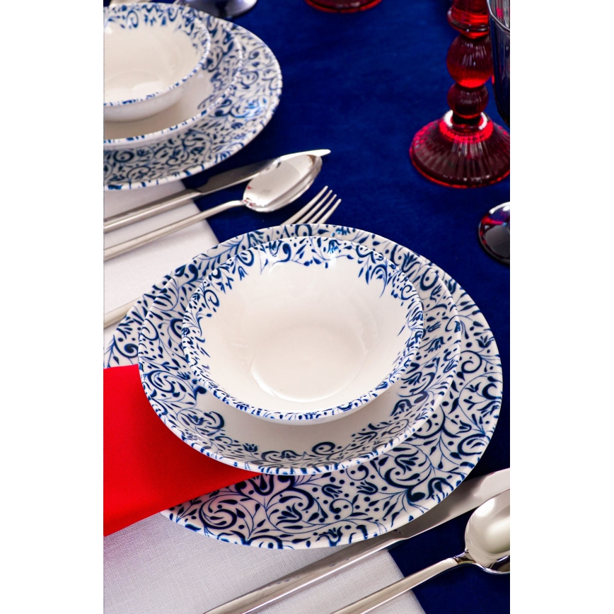 Zestaw obiadowy 18 szt. biały/niebieski/porcelana
