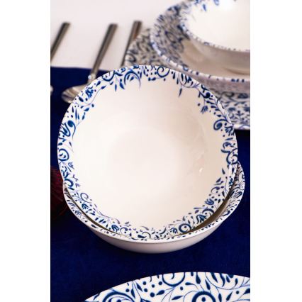 Zestaw obiadowy 18 szt. biały/niebieski/porcelana