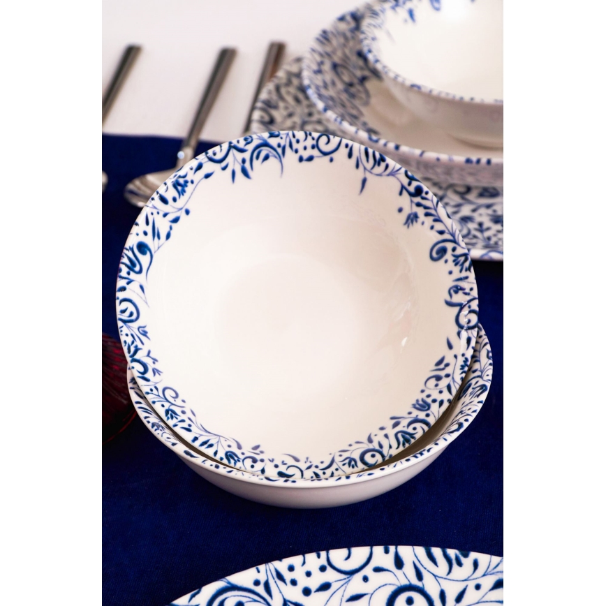 Zestaw obiadowy 18 szt. biały/niebieski/porcelana