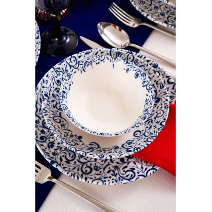 Zestaw obiadowy 18 szt. biały/niebieski/porcelana