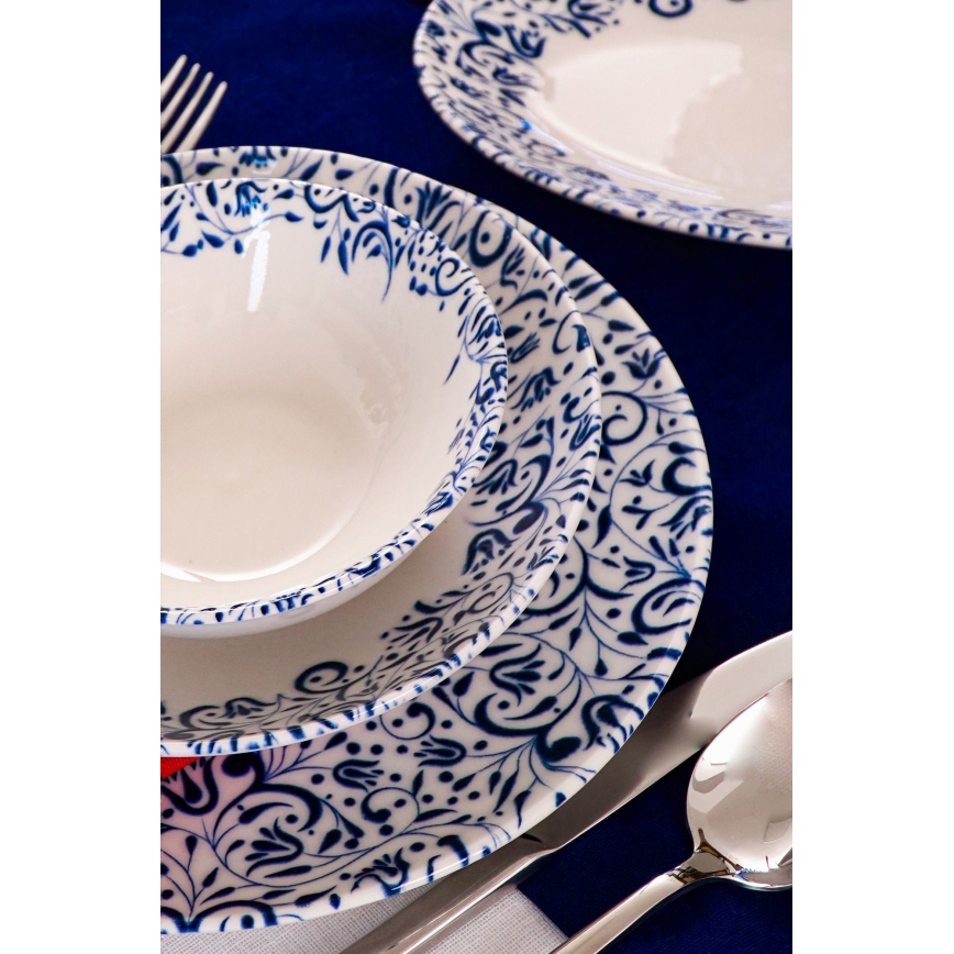 Zestaw obiadowy 18 szt. biały/niebieski/porcelana
