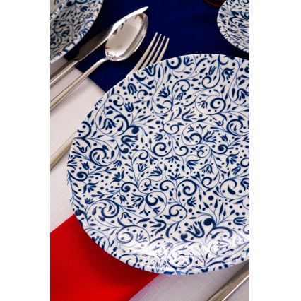 Zestaw obiadowy 18 szt. biały/niebieski/porcelana