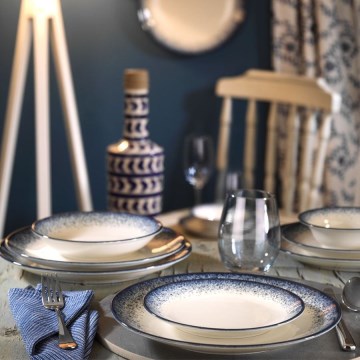 Zestaw obiadowy 18 szt. biały/niebieski/porcelana
