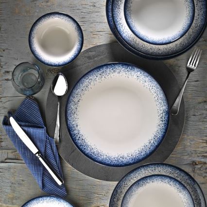 Zestaw obiadowy 18 szt. biały/niebieski/porcelana