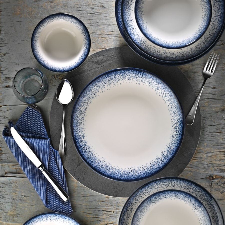 Zestaw obiadowy 18 szt. biały/niebieski/porcelana