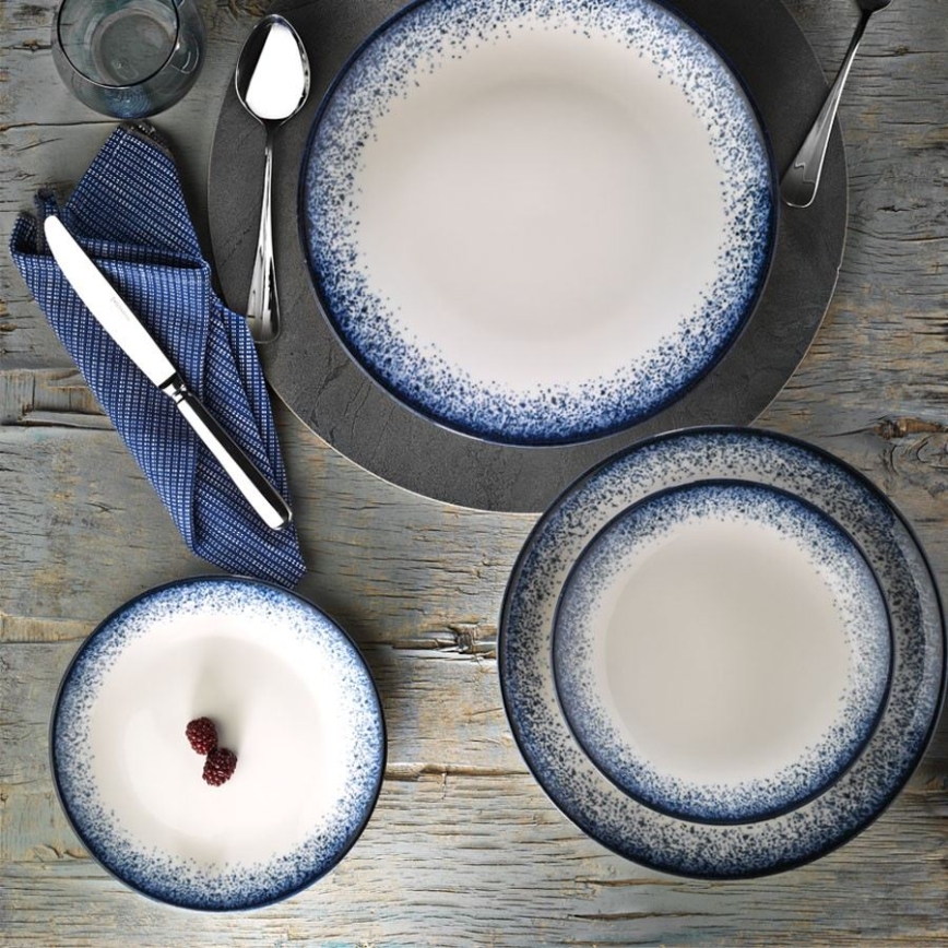 Zestaw obiadowy 18 szt. biały/niebieski/porcelana