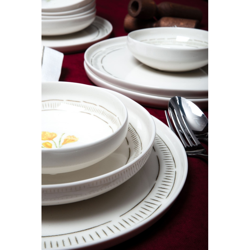 Zestaw obiadowy 18 szt. biały/wielokolorowy/porcelana