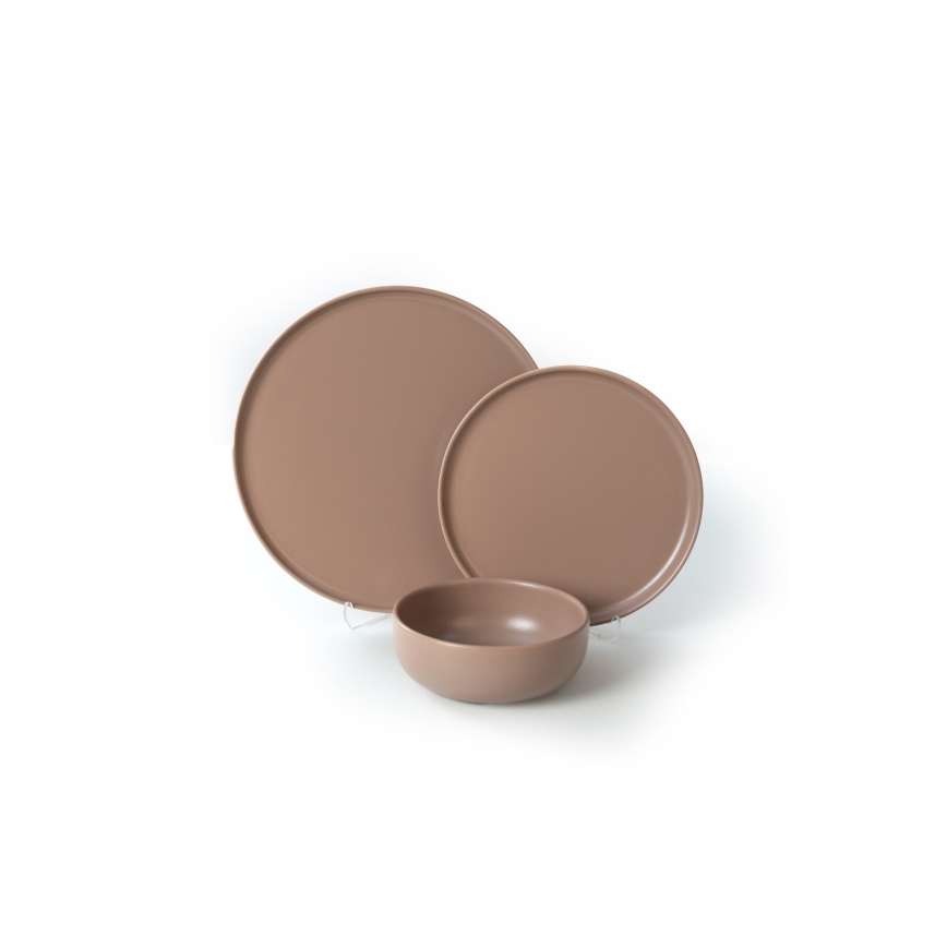 Zestaw obiadowy 18 szt. brązowy/ceramika