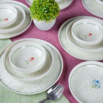 Zestaw obiadowy 18 szt. zielony/porcelana