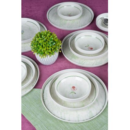 Zestaw obiadowy 18 szt. zielony/porcelana