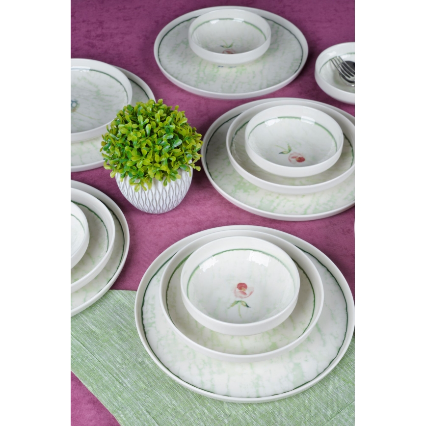 Zestaw obiadowy 18 szt. zielony/porcelana
