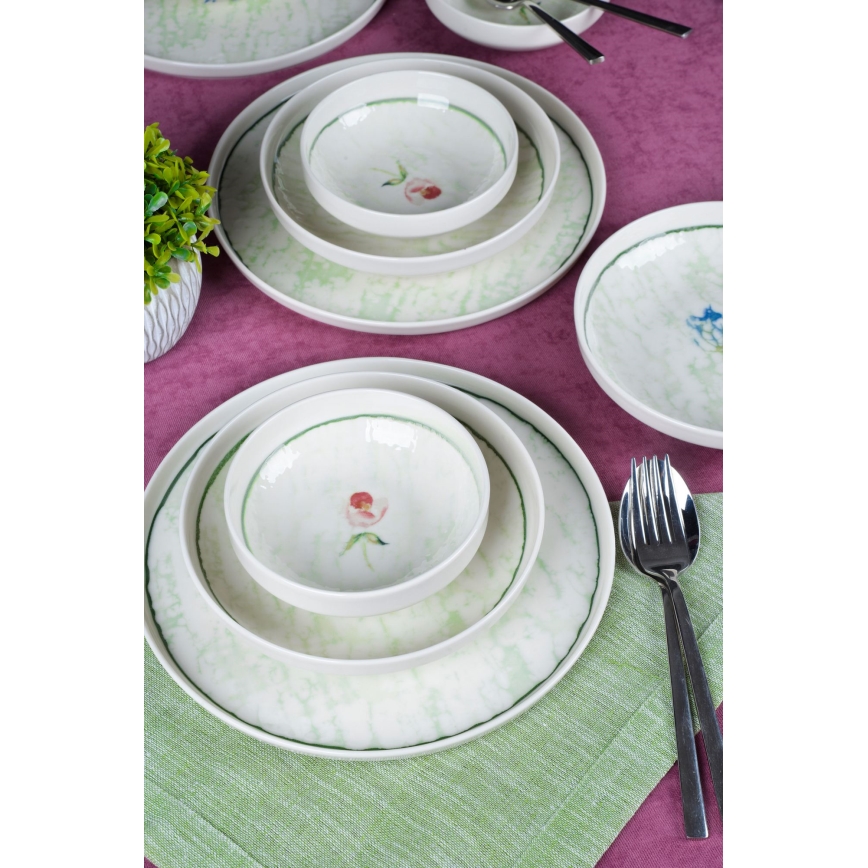 Zestaw obiadowy 18 szt. zielony/porcelana
