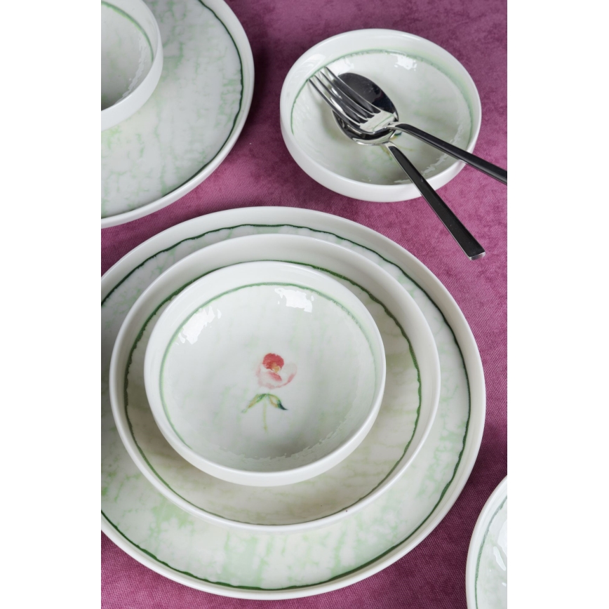 Zestaw obiadowy 18 szt. zielony/porcelana