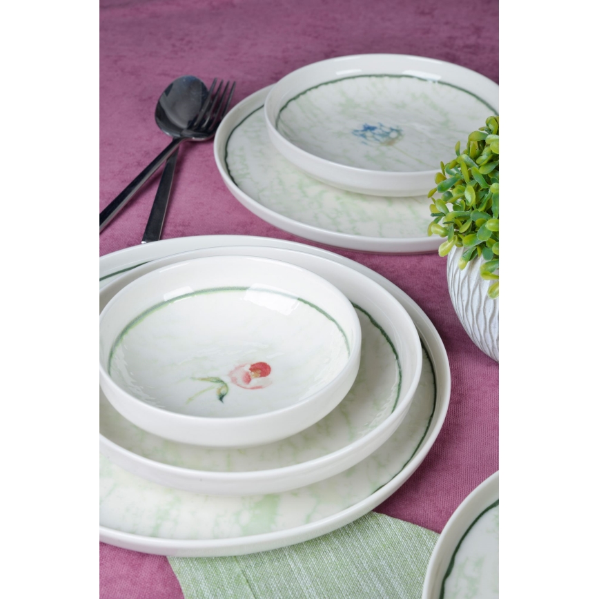 Zestaw obiadowy 18 szt. zielony/porcelana