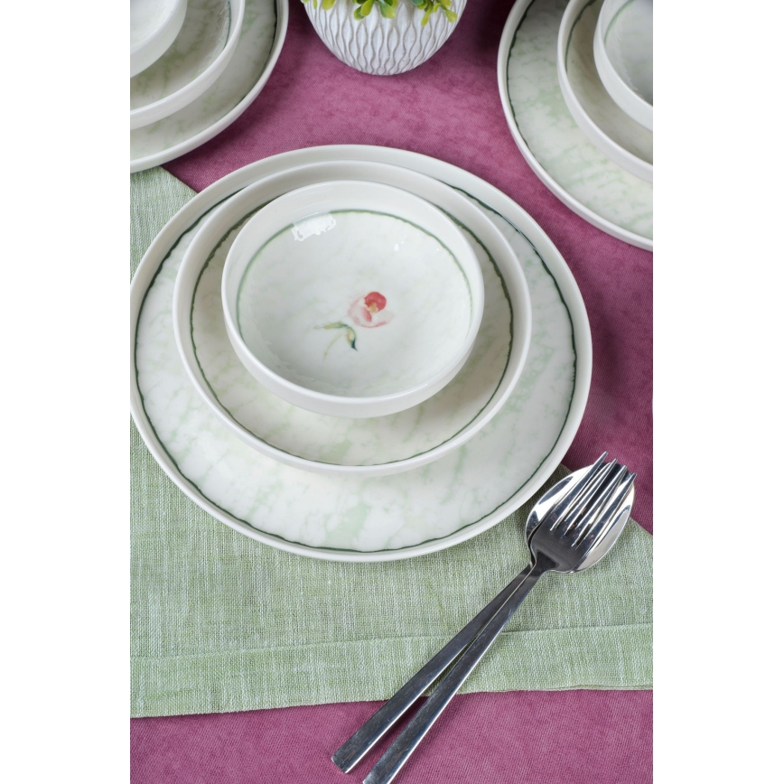 Zestaw obiadowy 18 szt. zielony/porcelana