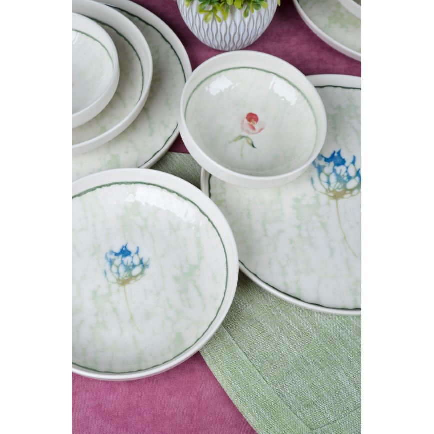 Zestaw obiadowy 18 szt. zielony/porcelana