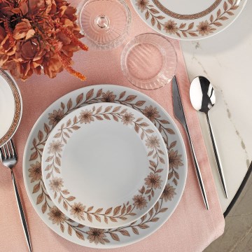 Zestaw obiadowy 24 części, biały/brązowy, porcelana