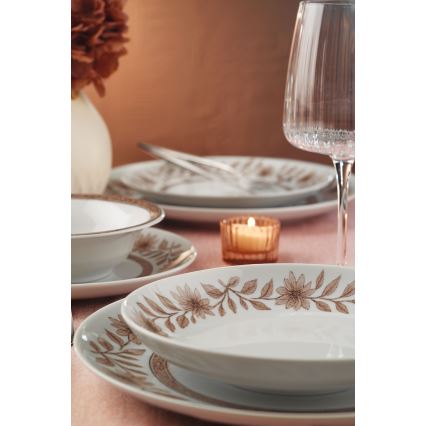 Zestaw obiadowy 24 części, biały/brązowy, porcelana