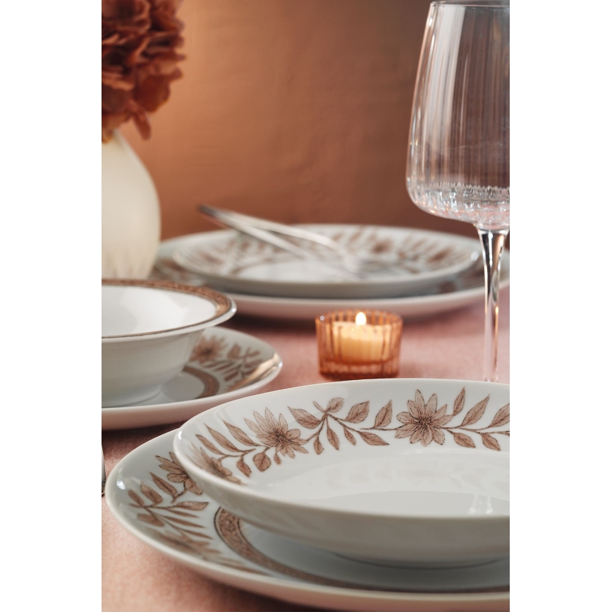 Zestaw obiadowy 24 części, biały/brązowy, porcelana