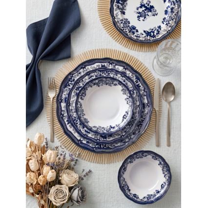 Zestaw obiadowy 24 części biały/niebieski/porcelana