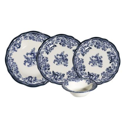 Zestaw obiadowy 24 części biały/niebieski/porcelana