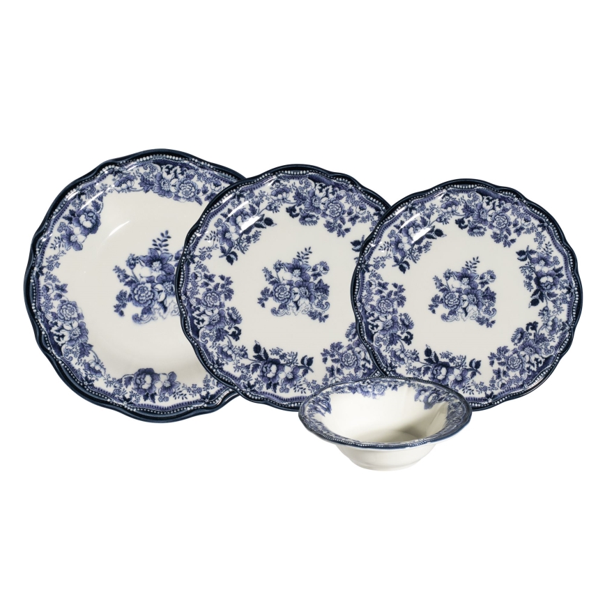Zestaw obiadowy 24 części biały/niebieski/porcelana