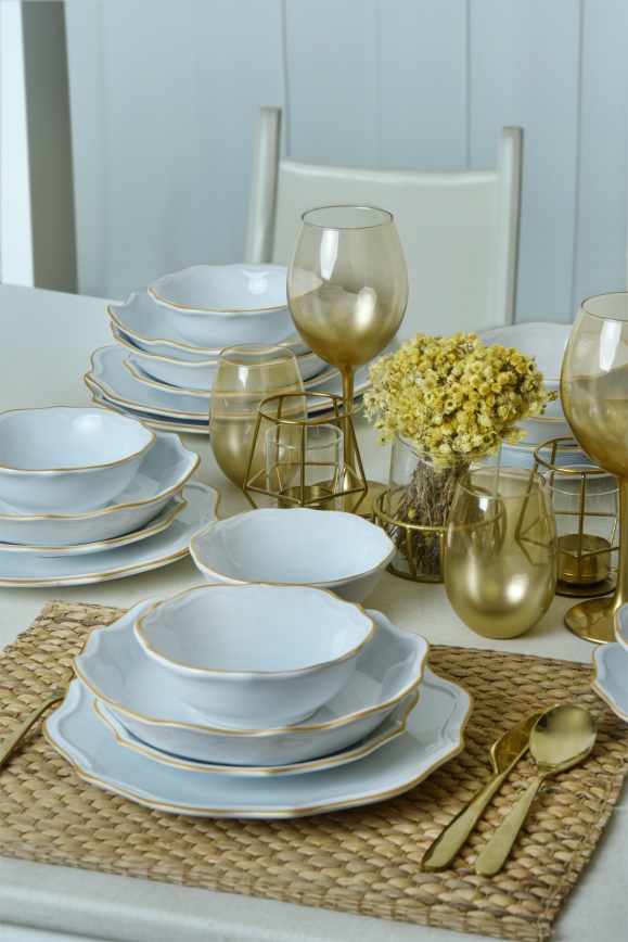 Zestaw obiadowy 24 części biały/złoty/kamionka