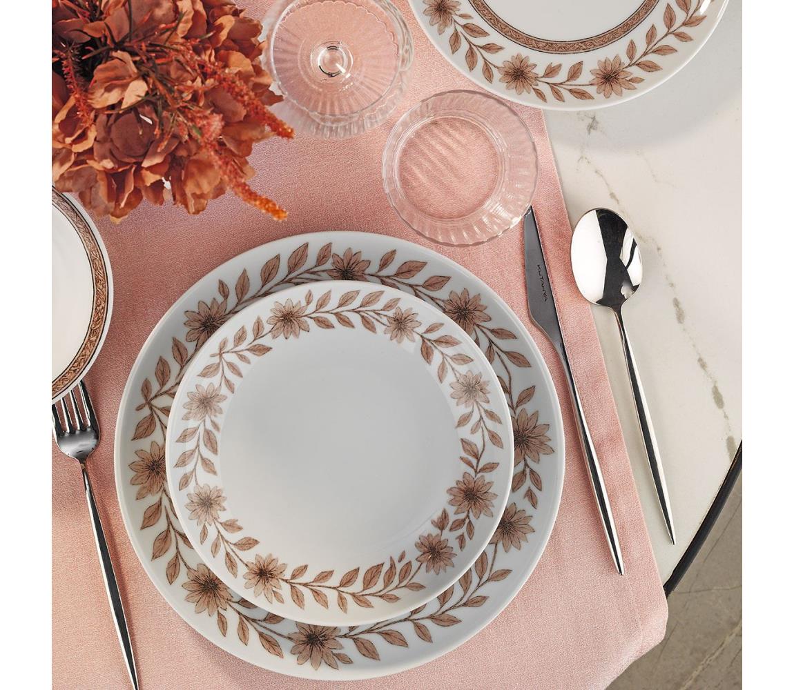 Zestaw obiadowy 24 części, biały/brązowy, porcelana
