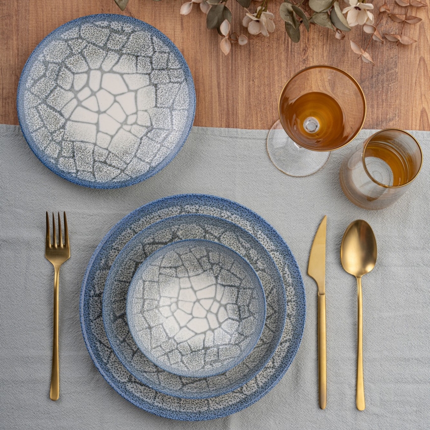 Zestaw obiadowy 24 części, niebieski/porcelana