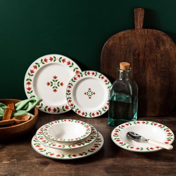 Zestaw obiadowy 24 części, porcelanowy — dostępny w kolorach: biały, czerwony, zielony