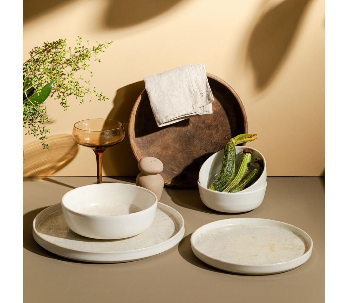 Zestaw obiadowy 24-częściowy, beżowy, porcelanowy