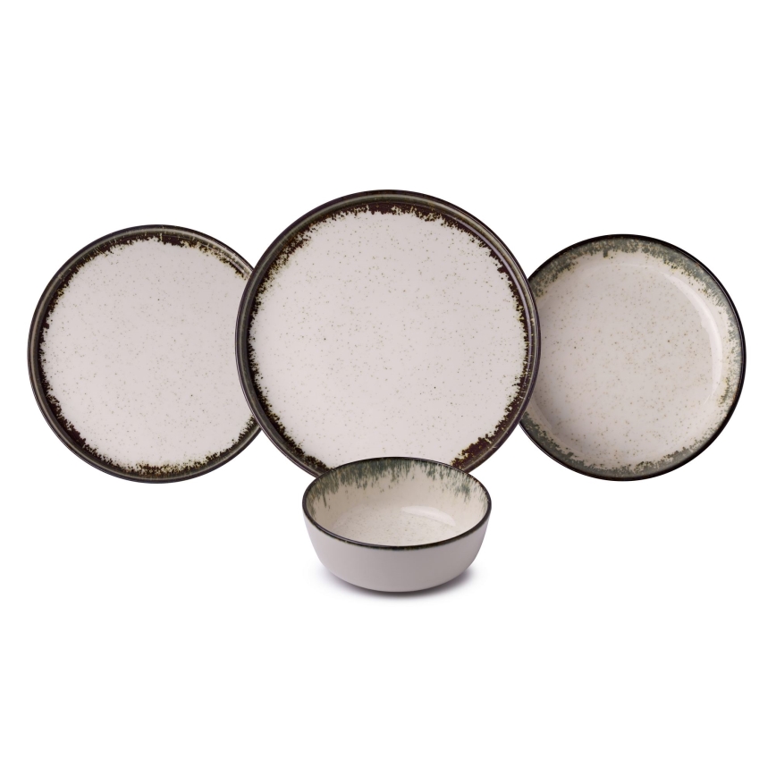 Zestaw obiadowy 24-częściowy biały/brązowy/porcelana