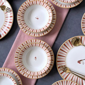 Zestaw obiadowy 24-częściowy, biały/czerwony/złoty, ceramika