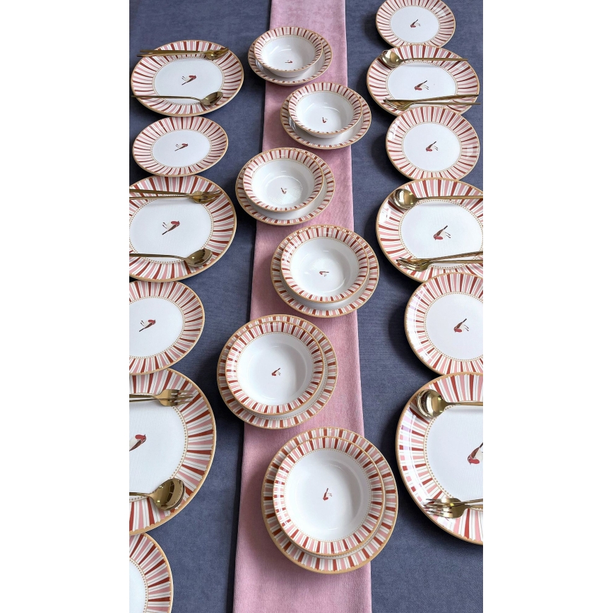 Zestaw obiadowy 24-częściowy, biały/czerwony/złoty, ceramika