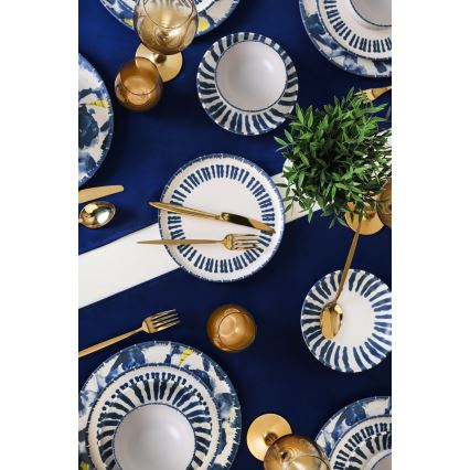 Zestaw obiadowy 24-częściowy biały/niebieski/kamionka