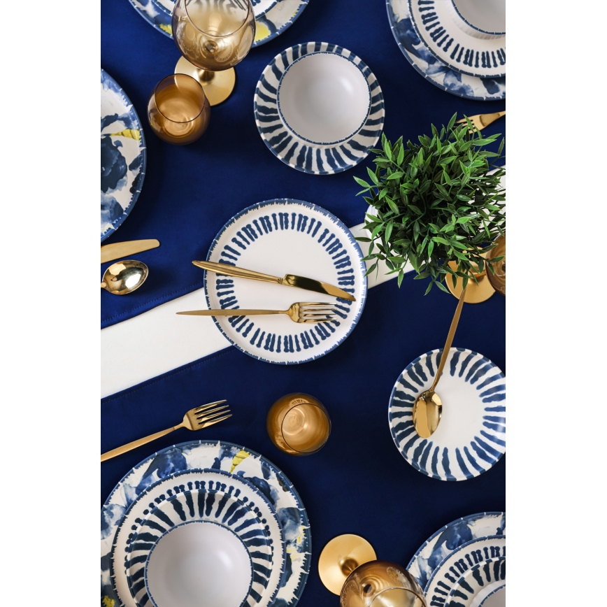 Zestaw obiadowy 24-częściowy biały/niebieski/kamionka