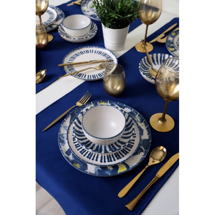 Zestaw obiadowy 24-częściowy biały/niebieski/kamionka