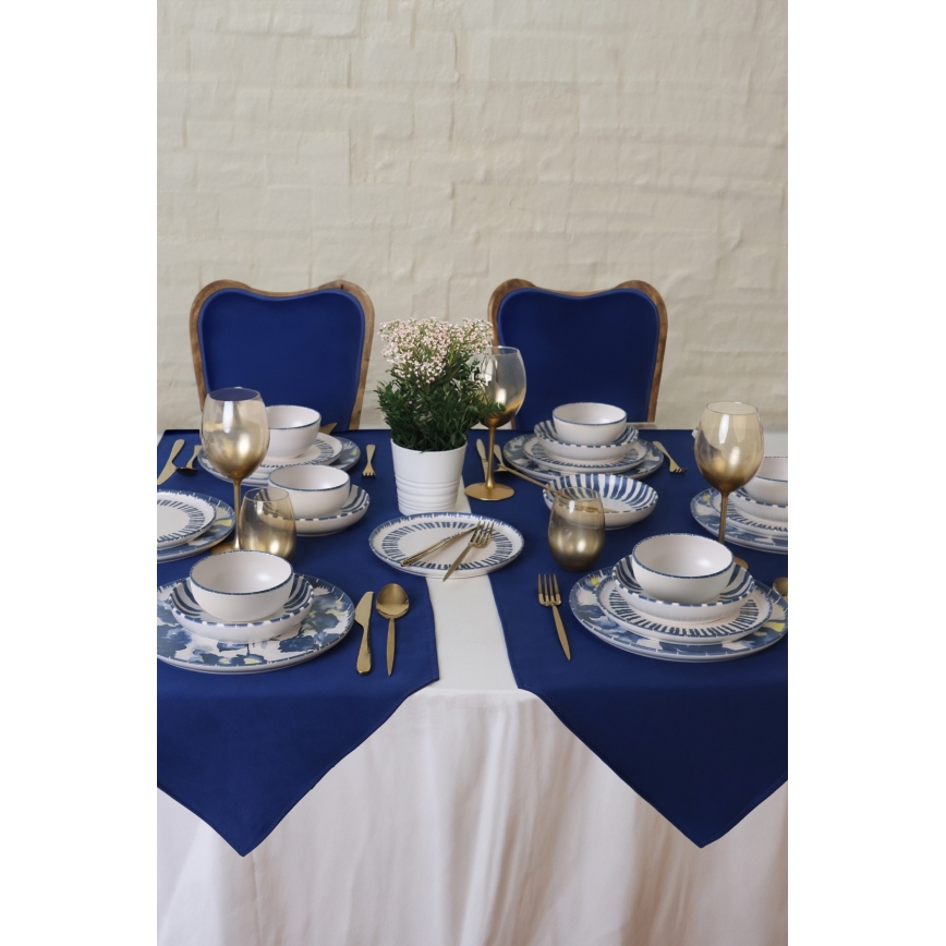 Zestaw obiadowy 24-częściowy biały/niebieski/kamionka