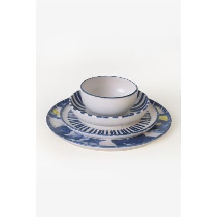 Zestaw obiadowy 24-częściowy biały/niebieski/kamionka