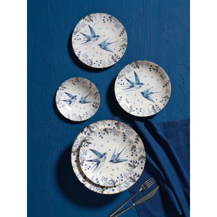 Zestaw obiadowy 24-częściowy biały/niebieski/porcelana