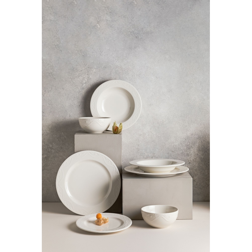 Zestaw obiadowy 24-częściowy, biały/porcelana