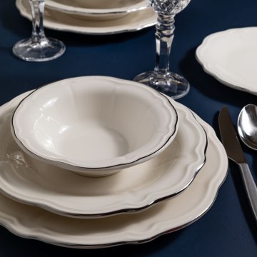 Zestaw obiadowy 24-częściowy, biały/srebrny, porcelanowy
