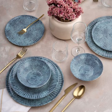 Zestaw obiadowy 24-częściowy, niebieski, ceramiczny