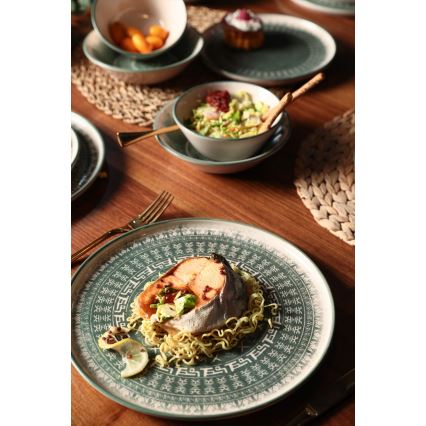 Zestaw obiadowy 24 szt. beżowy/zielony/kamionka