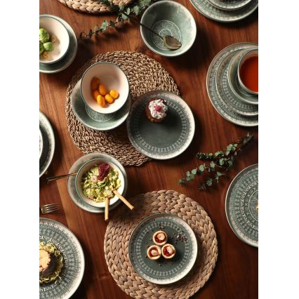 Zestaw obiadowy 24 szt. beżowy/zielony/kamionka